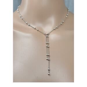 Milor Jewelry Sterling Silver Ball Bead Chain "Y" Drop Tassel Necklace Italy 15"